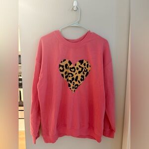 Fifth Sun Pink Sweatshirt with Leopard Heart